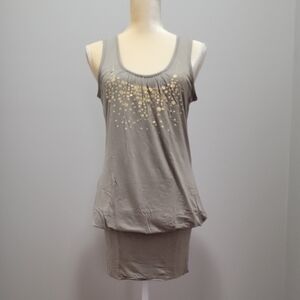 Tank Top Dress with Gold Dot Accent Beige Sz S